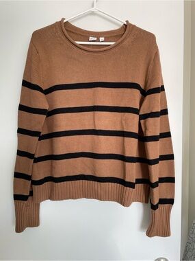 GAP Tan and Black Striped Crewneck Sweater